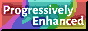 The words Progressively Enhanced with a swirly rainbow background